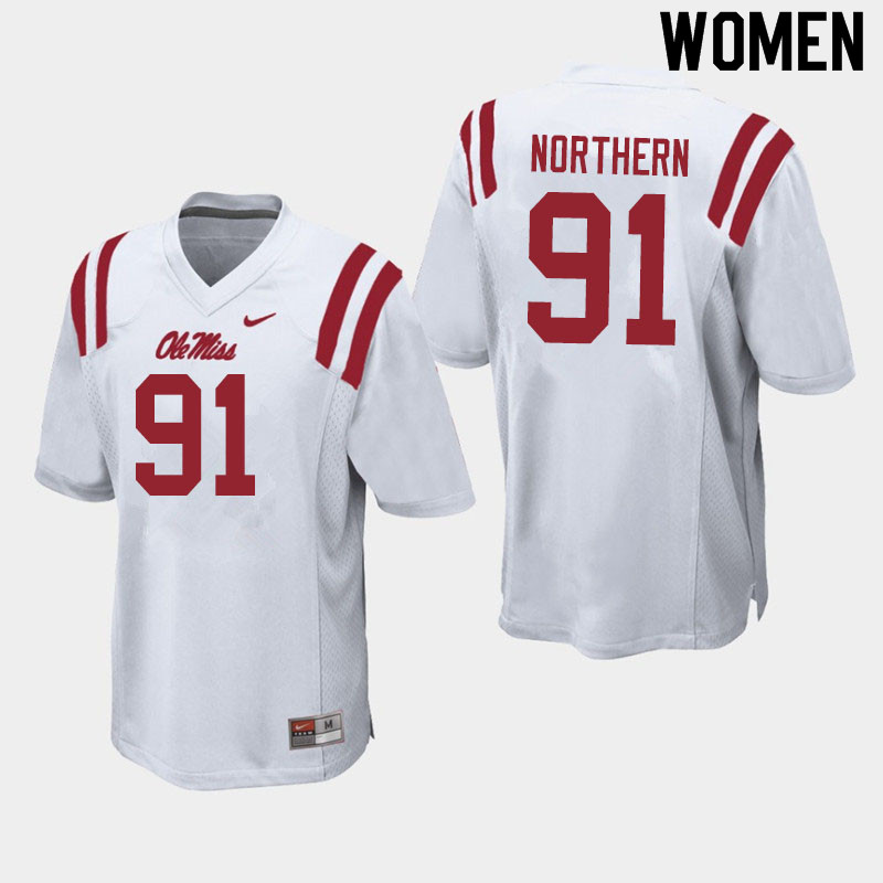 Women #91 Hal Northern Ole Miss Rebels College Football Jerseys Sale-White - Click Image to Close
